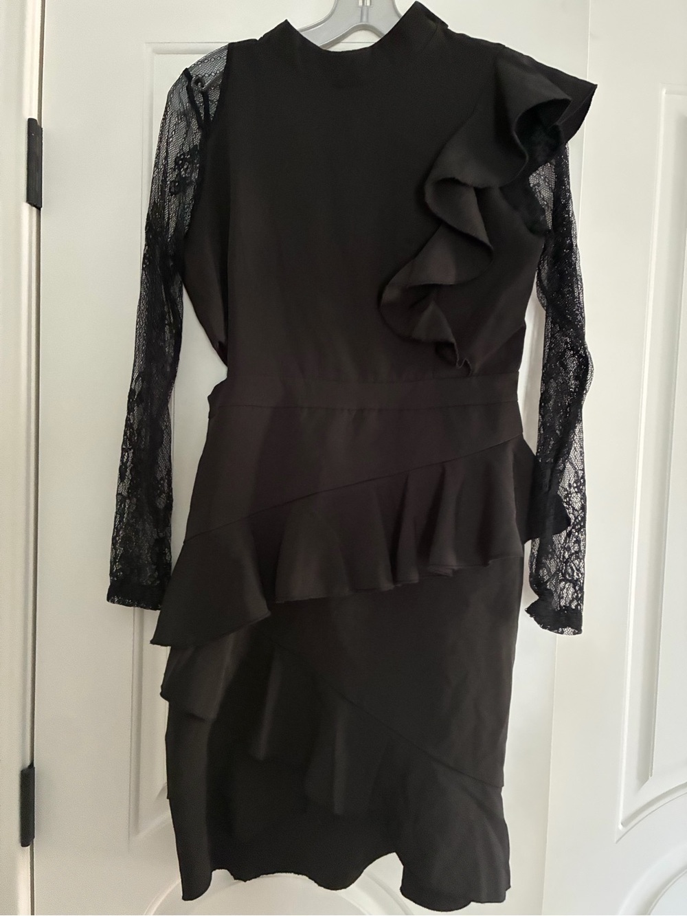Black Long-Sleeve Ruffle Detail Dress